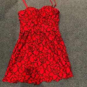 Red and black floral holiday dress